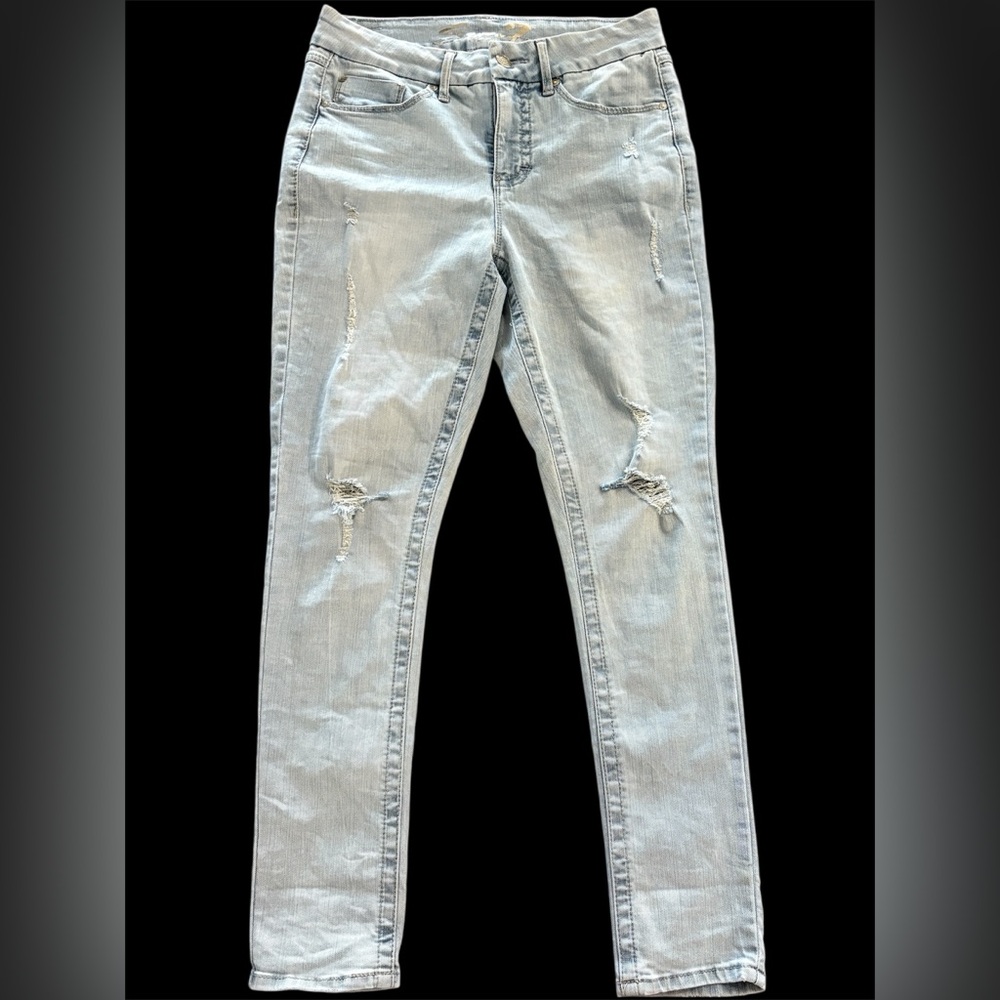 Seven7 Light Blue Ripped Tummyless High Rise Skinny